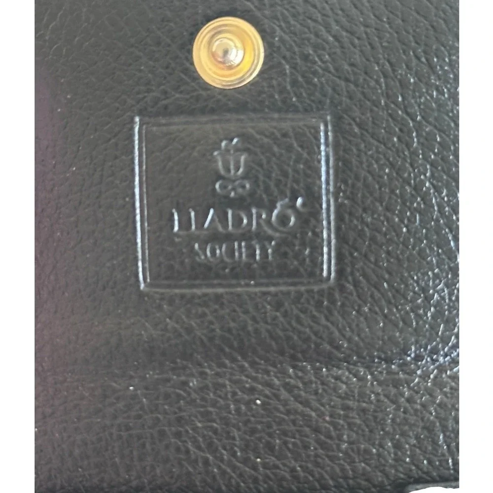 Vintage Lladro Society Black‎ Leather Coin Purse with Porcelain Logo & Pouch